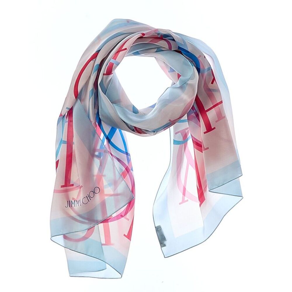 Jimmy Choo Logo Silk Scarf, Blue